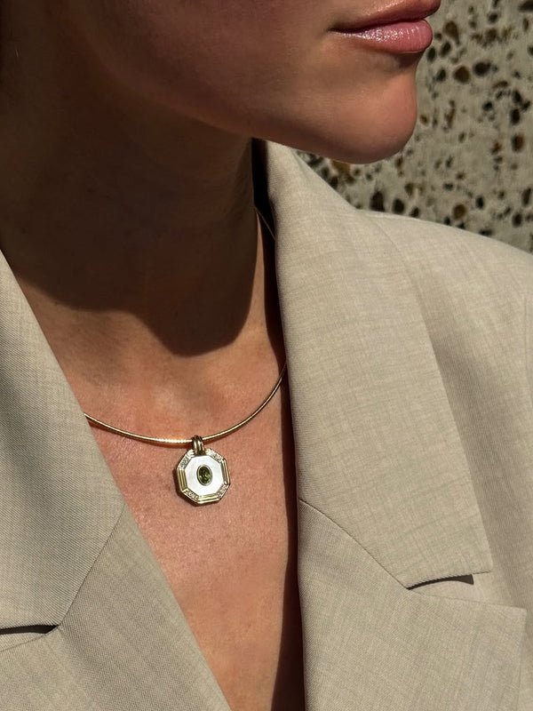 Octagon Gemstone Pendant | Diamond & Gold Designer Necklace